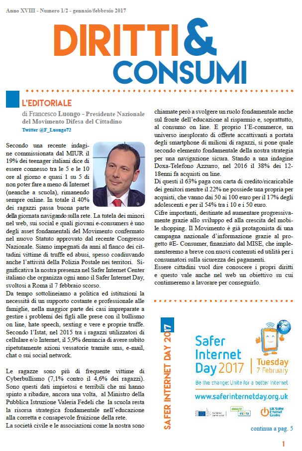 Scopri di più sull'articolo Safer Internet Day 2017: il Movimento Difesa del Cittadino e le iniziative per un uso più consapevole della rete per minori e famiglie