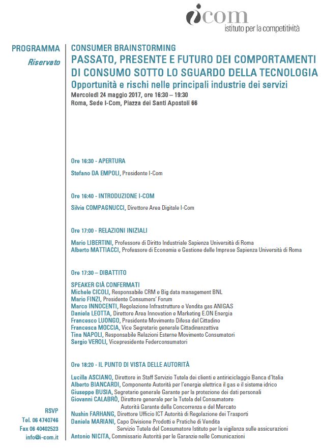 Al momento stai visualizzando “Passato presente e futuro dei comportamenti di consumo sotto lo sguardo della tecnologia”, domani il Convegno a Roma