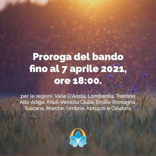 Read more about the article PROROGA DEL BANDO FINO AL 7 APRILE 2021, ORE 18.00